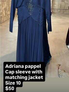 Adrianna Papell Navy Blue Beaded Maxi Dress with Matching Jacket